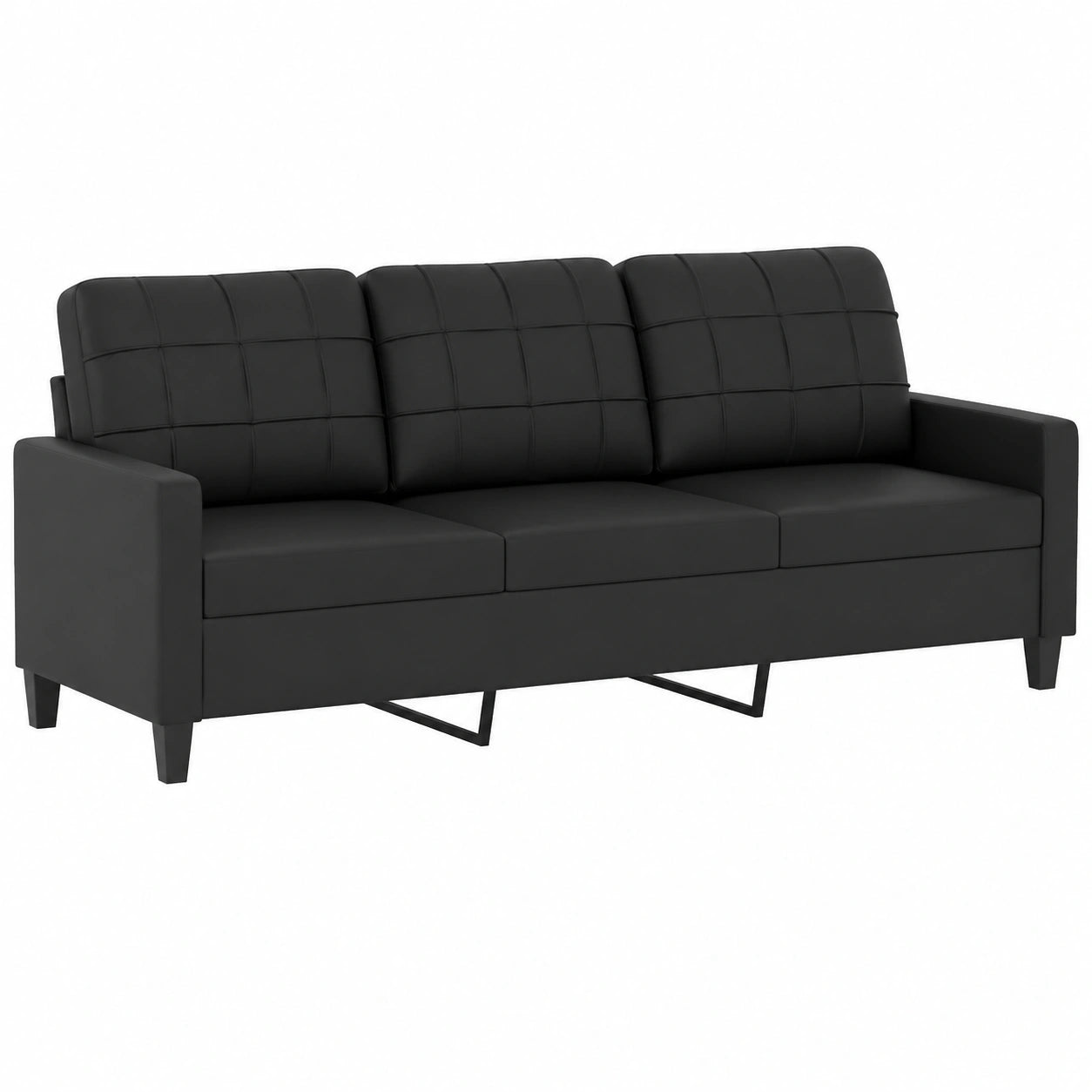 Elegantes 3-Sitzer-Sofa aus Kunstleder mit Metallrahmen, Schwarz
