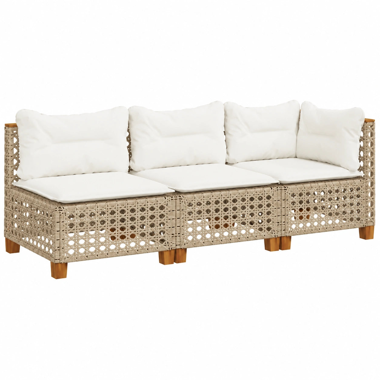Modulares 3-Sitzer Gartensofa mit Kissen, Terrassen-Loungeset aus Beige Polyrattan