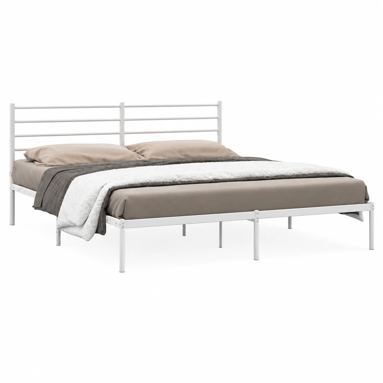 Modernes Metallbettgestell 193x203 cm mit Stauraum und Lattenrost in Weiß