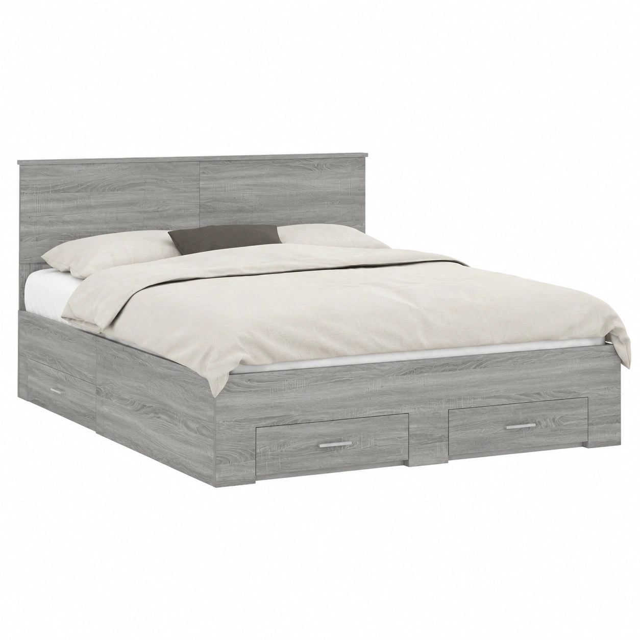 Stauraumbett 140x190 cm Sonoma Eiche mit Kopfteil, robustes Holzrahmenbett inklusive Lattenrost, einfach aufbaubar für Doppelzimmer