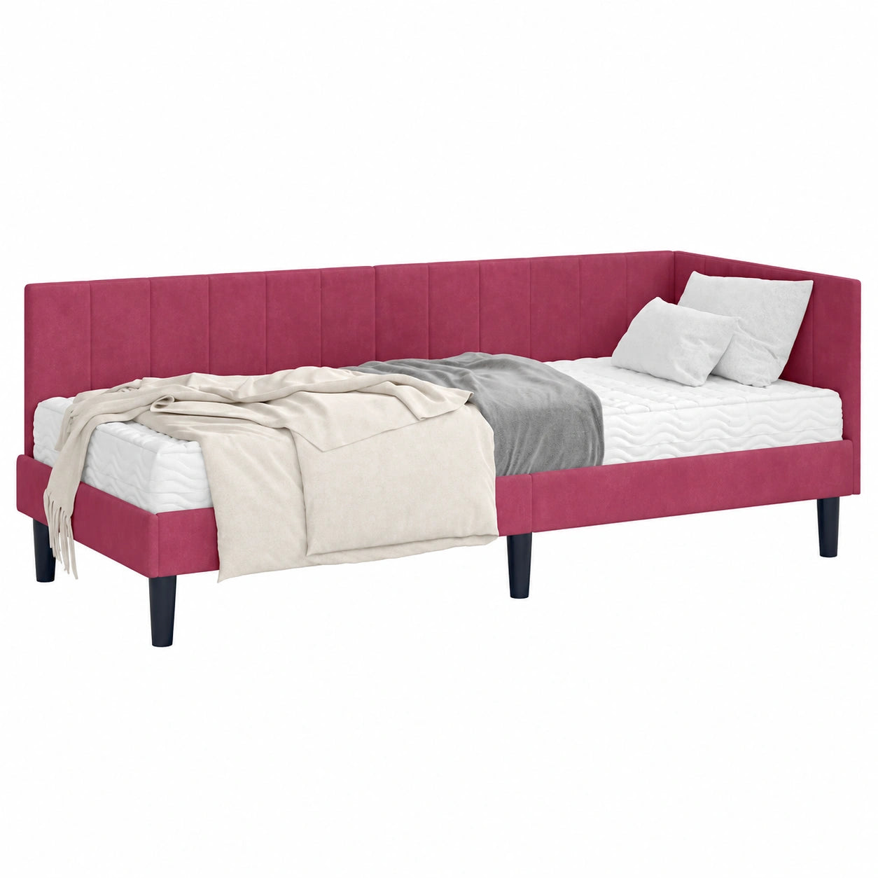 Eckbett mit grüner Samtpolsterung und mittelfester Matratze, 204x84x72 cm, platzsparendes Design für stilvolle Schlafzimmer