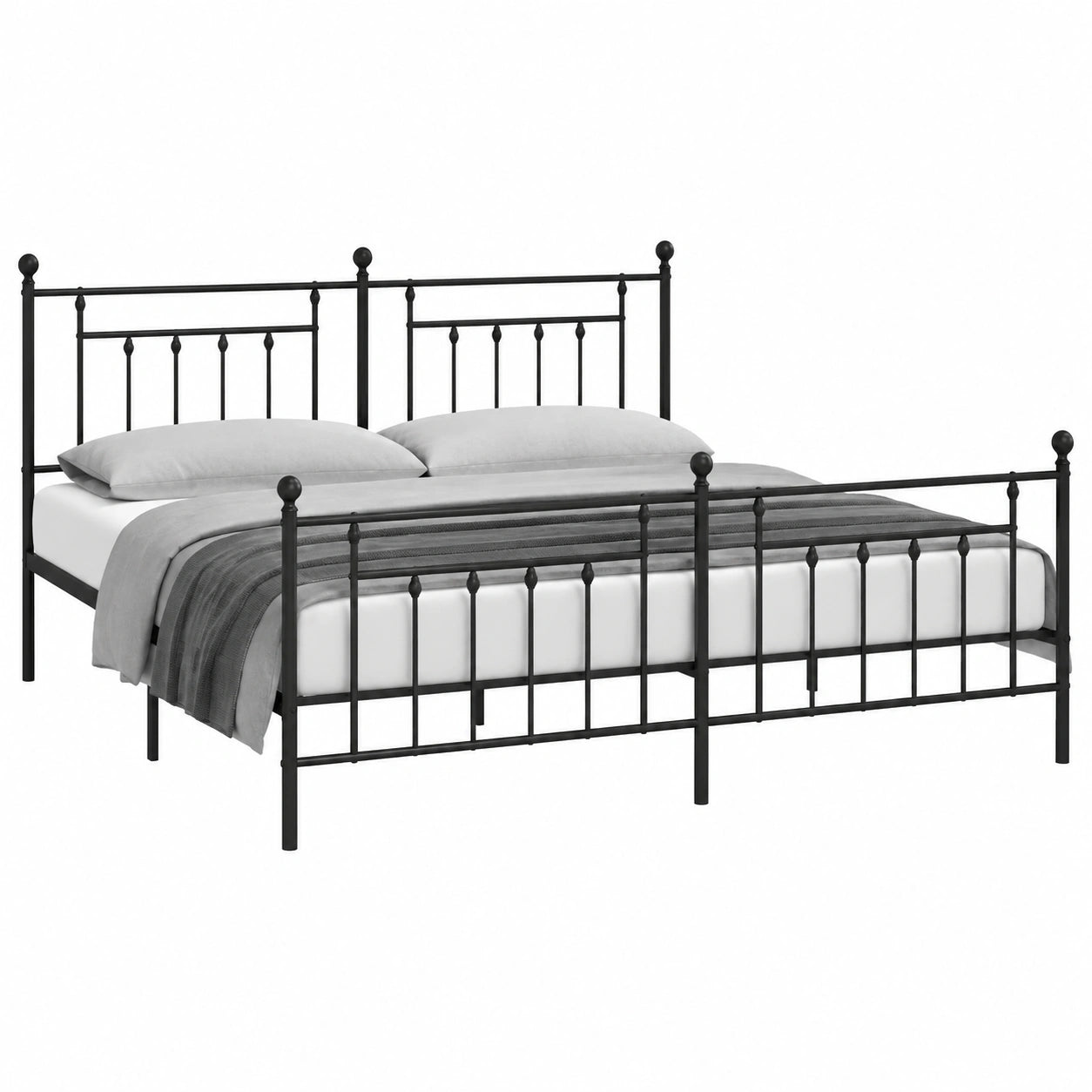 Metallbett mit Kopf- und Fußteil, Schwarz, 193x203 cm, inklusive Lattenrost, Stauraum, modernes Design