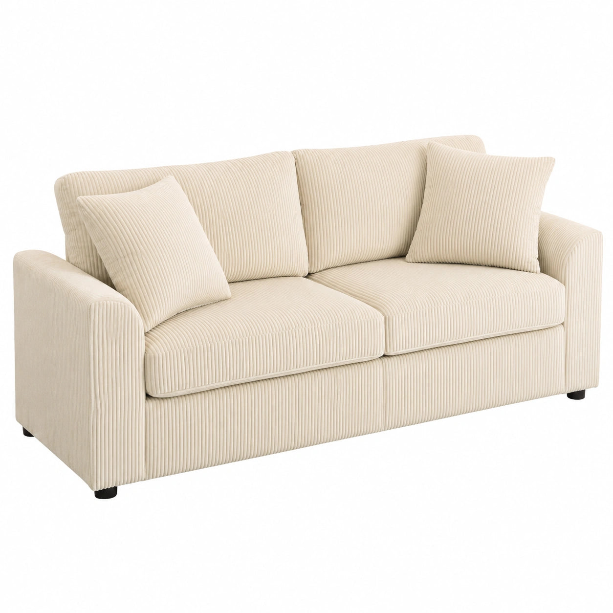 HOMCOM 3-Sitzer-Sofa, Cord-Polstersofa mit Kissen, Belastbarkeit 450 kg, Cremeweiß, 212 x 80 x 88 cm