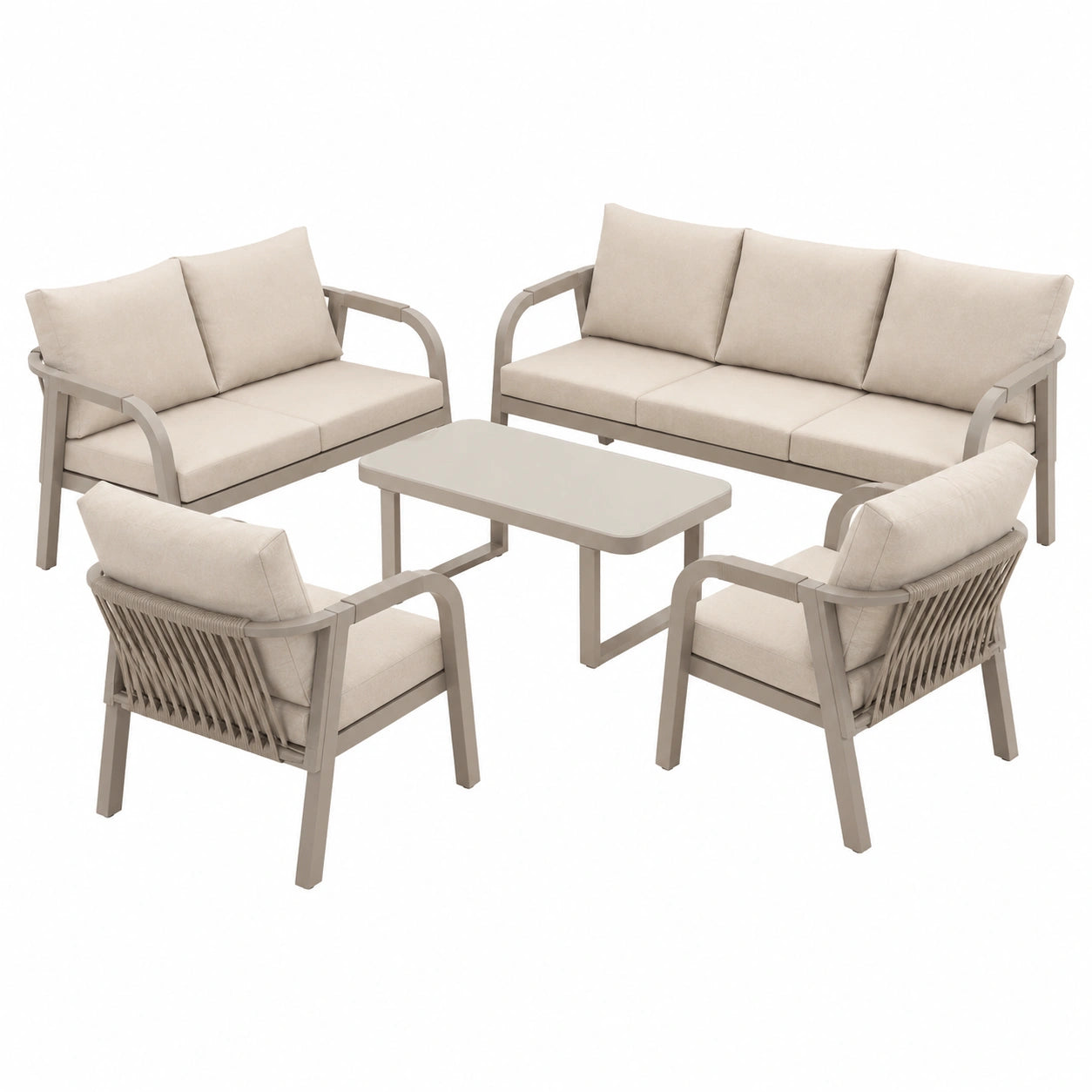 Merax 7-Personen Gartenmöbelset, Outdoor Lounge mit Sofa, Sesseln und Tisch, Witterungsbeständig, Beige