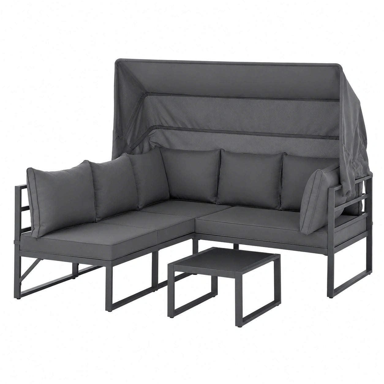 SVITA Maui Gartenlounge-Set mit Baldachin, Strandkorb und Sonneninsel, Stahl, Grau