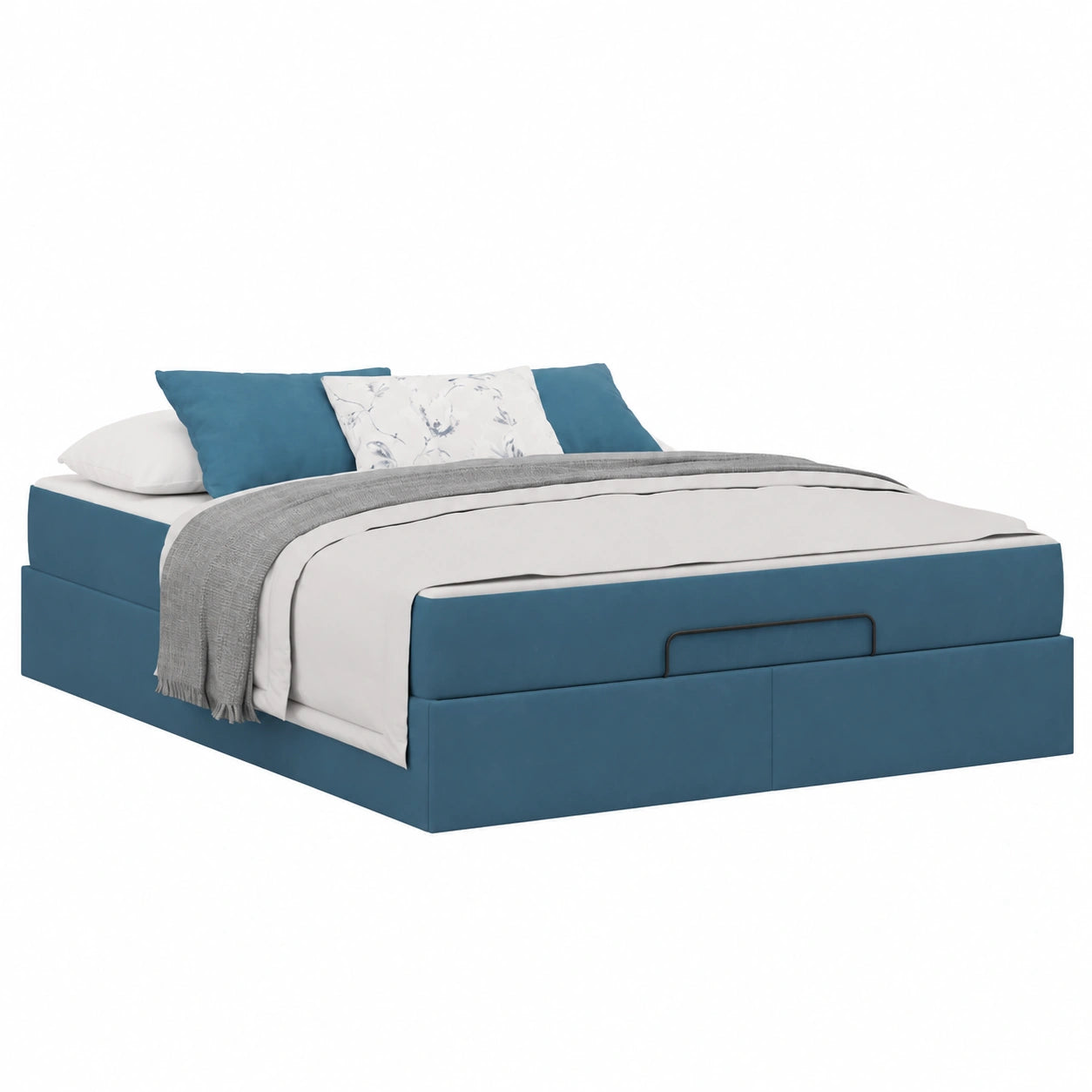 Modernes Samtbett mit Stauraum und Matratze, 200x160 cm, Blau, Komfortabler Schlafkomfort