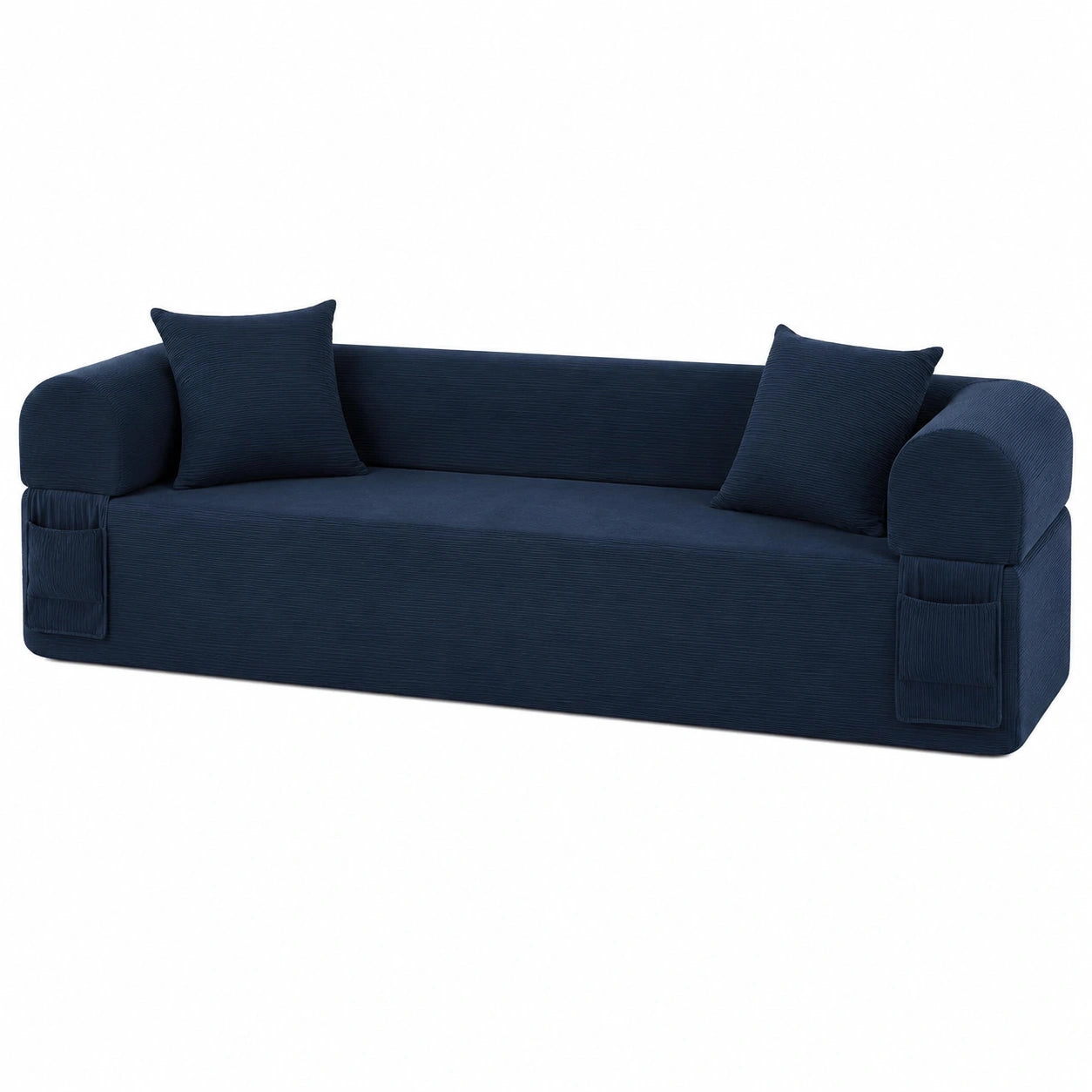BMMB Komfortables Dreisitzer-Sofa aus Cord, inkl. Kissen und Poufs, Sofortgebrauch, Ideal für Wohn- und Schlafzimmer, Blau