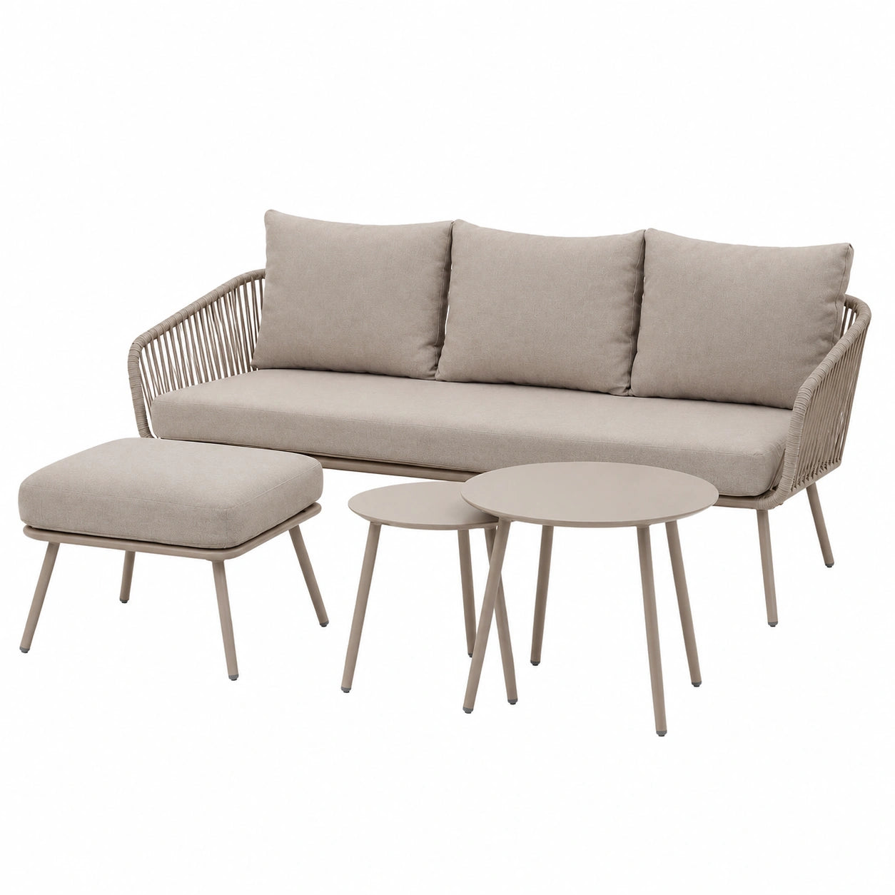 IDIMEX Gartenlounge Mykonos, Dreisitzer Sofa-Set mit Hocker und Tisch, Champagner/Beige, Wetterfest und Wasserabweisend