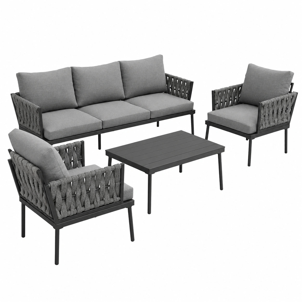 Mrwoo 4-teiliges Gartenmöbelset mit wetterfestem Geflecht, Sofa und Tisch