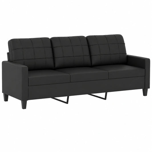 Elegantes 3-Sitzer-Sofa aus Kunstleder mit Metallrahmen, Schwarz