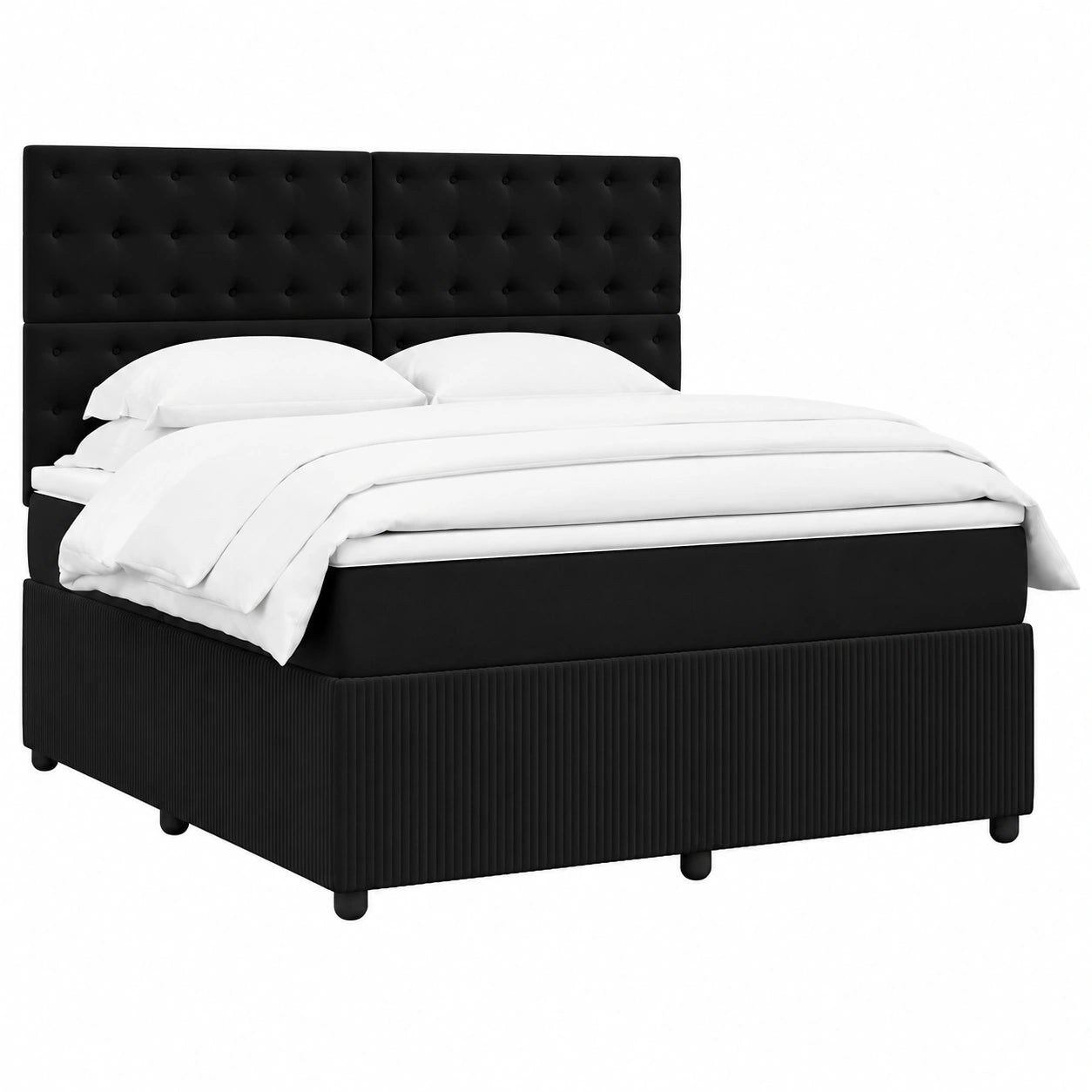 Schwarzes Boxspringbett 180x200 cm mit Samtmatrix und verstellbarem Kopfteil, inklusive Lattenrost und komfortabler Matratzenauflage