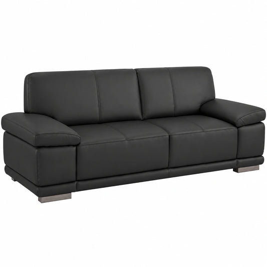 CAVADORE Echtleder 3-Sitzer Sofa Corianne mit verstellbaren Armlehnen, modernes Design, Schwarz, 217x80x99 cm