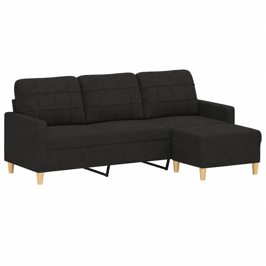 Schwarzes 3-Sitzer-Sofa mit Fußhocker, Relaxsofa für Wohnzimmer