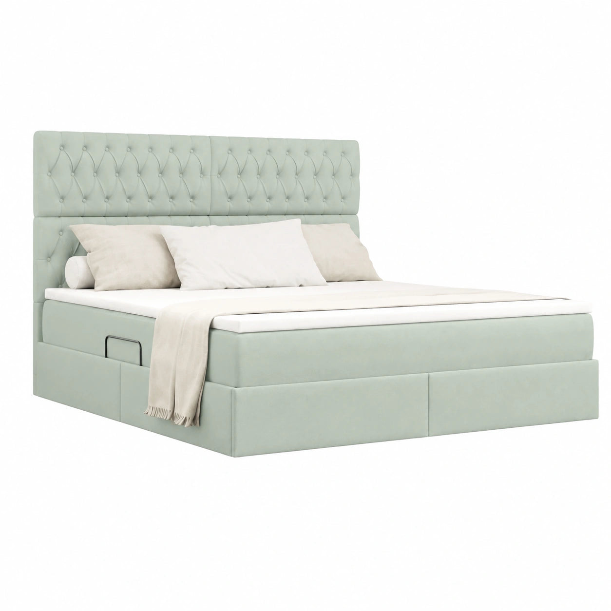 Modernes Bett mit LED, Hellgrau Samt, 160x200 cm, Metallrahmen, Hydraulik-Stauraum, Taschenfederkern