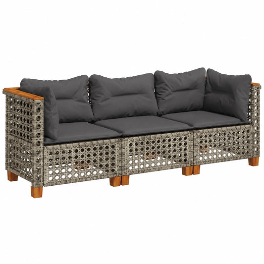 Modulares 3-Sitzer Gartensofa mit Kissen, Loungesessel aus grauem Poly-Rattan für Terrasse