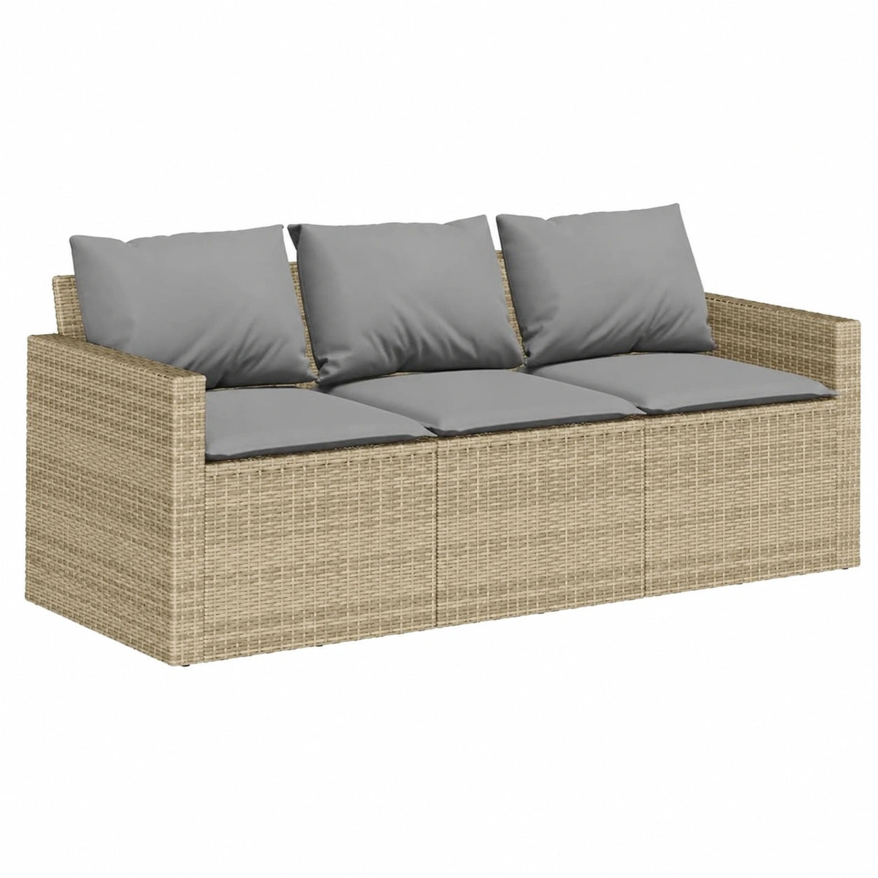 3-Sitzer Gartensofa aus Beige Polyrattan mit Kissen für Terrasse und Balkon