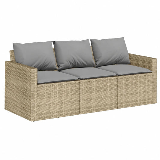 3-Sitzer Gartensofa aus Beige Polyrattan mit Kissen für Terrasse und Balkon