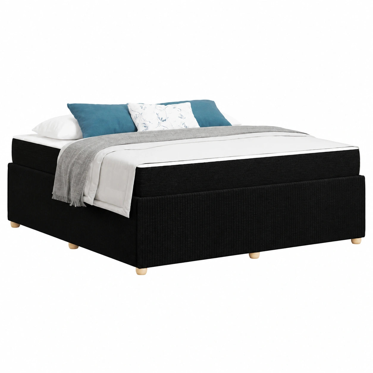 Polsterbett 180x200 cm mit atmungsaktiver Matratze und stabilem Holzrahmen, modernes Design in Schwarz für zwei Personen