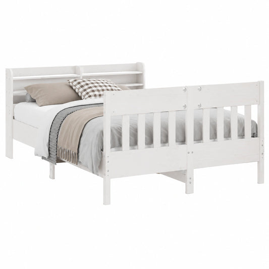 Kiefernholzbett 140x190 cm Weiß mit Kopfteil und Stauraum, Solides Bettgestell für Komfort und Erholung im Schlafzimmer