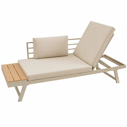 Modular Gartenlounge Miami – Verstellbares Sofa aus WPC und Aluminium, 230 cm, Champagner-Greige