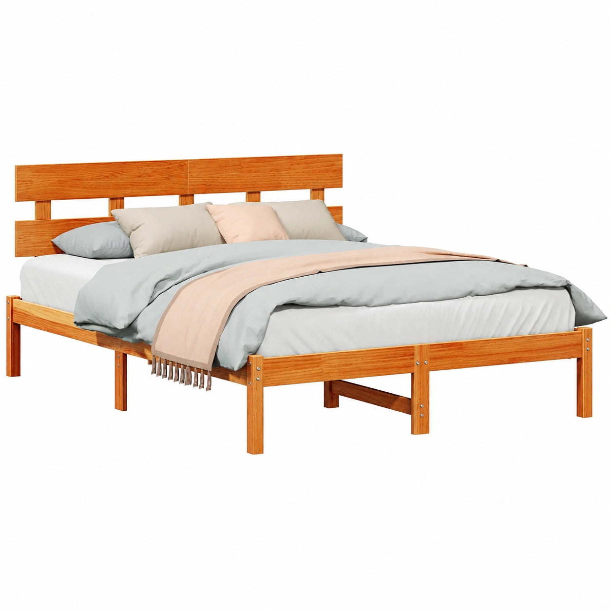 Massivholzbett Kiefer Braun 150x200 cm mit Lattenrost, Robustes Design für 2 Personen, Modernes Schlafzimmer-Set