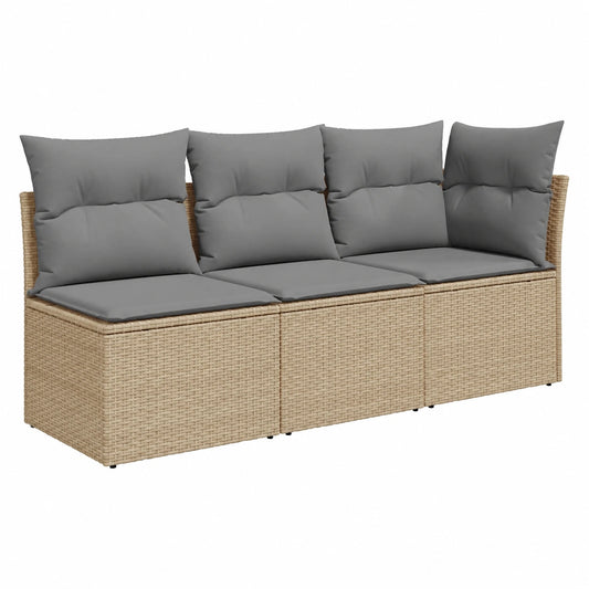 3-Sitzer Gartensofa mit Kissen und Stauraum, Poly Rattan, Beige