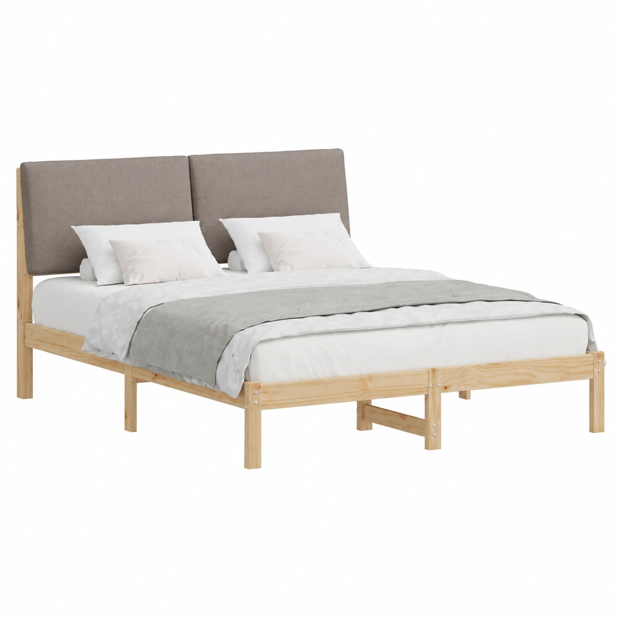 Modernes Doppelbett aus Kiefernholz 160x200 cm mit Polyester-Kopfteil und Lattenrost