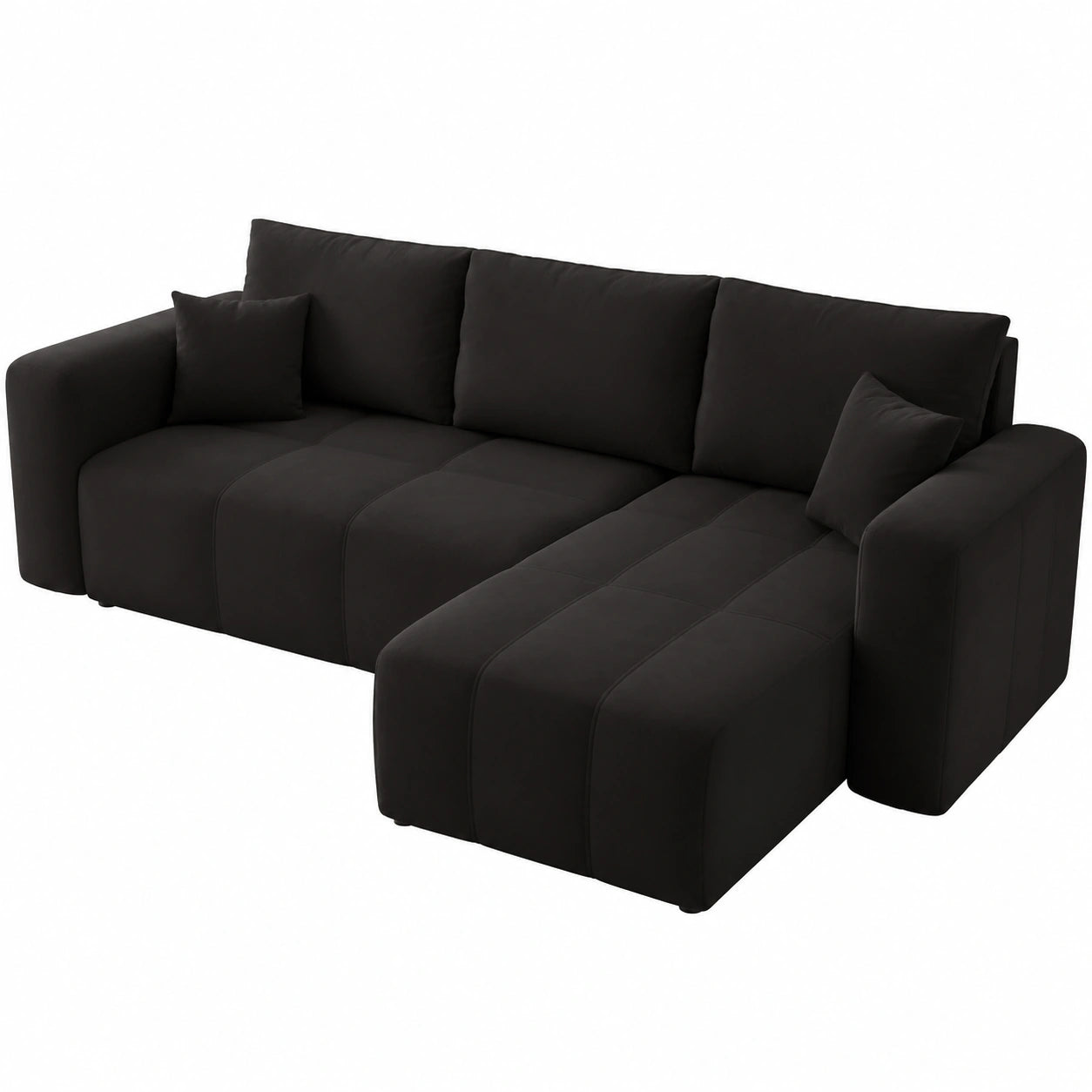 GREKPOL Ecksofa Schwarz mit Bettkasten und Schlaffunktion - 3-Sitzer Schlafcouch