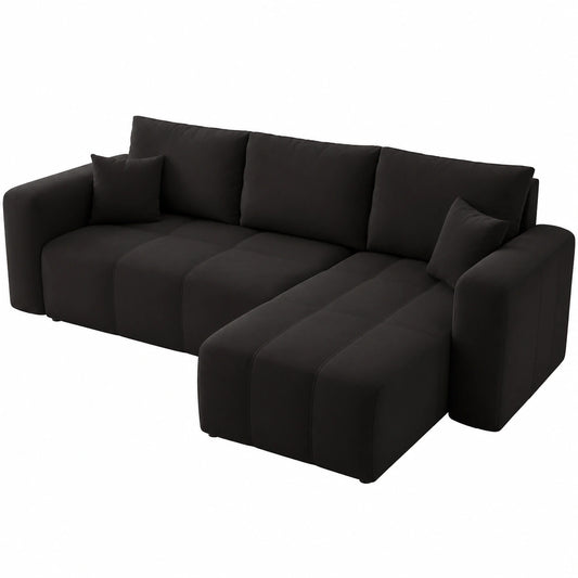 GREKPOL Ecksofa Schwarz mit Bettkasten und Schlaffunktion - 3-Sitzer Schlafcouch