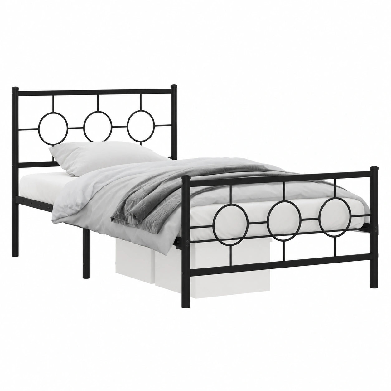 Metallbettgestell Schwarz 107x203 cm, Stabiler Stahlrahmen mit Lattenrost, Extra Stauraum, Ideal für moderne Schlafzimmer