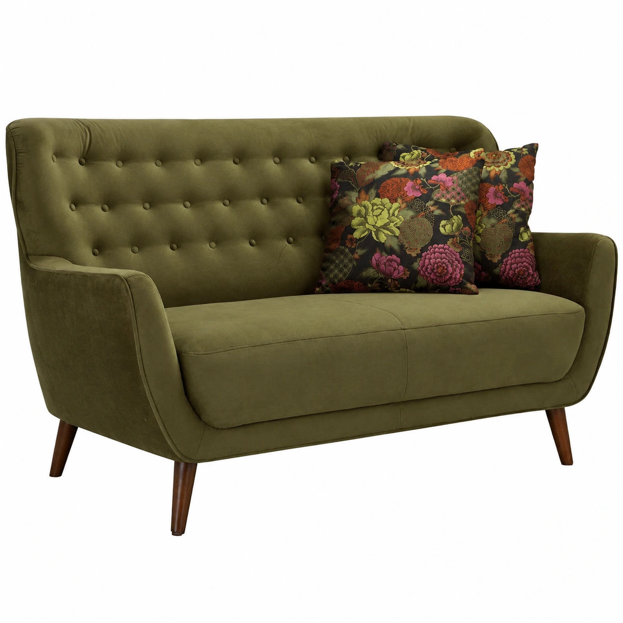 CAVADORE Retro 2-Sitzer Samt-Sofa Abby mit Knopfheftung, Grün - 153x89x88cm