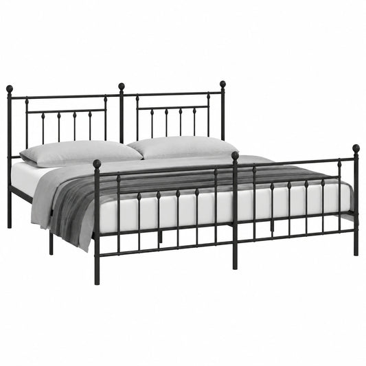 Metallbett mit Kopf- und Fußteil, Schwarz, 193x203 cm, inklusive Lattenrost, Stauraum, modernes Design