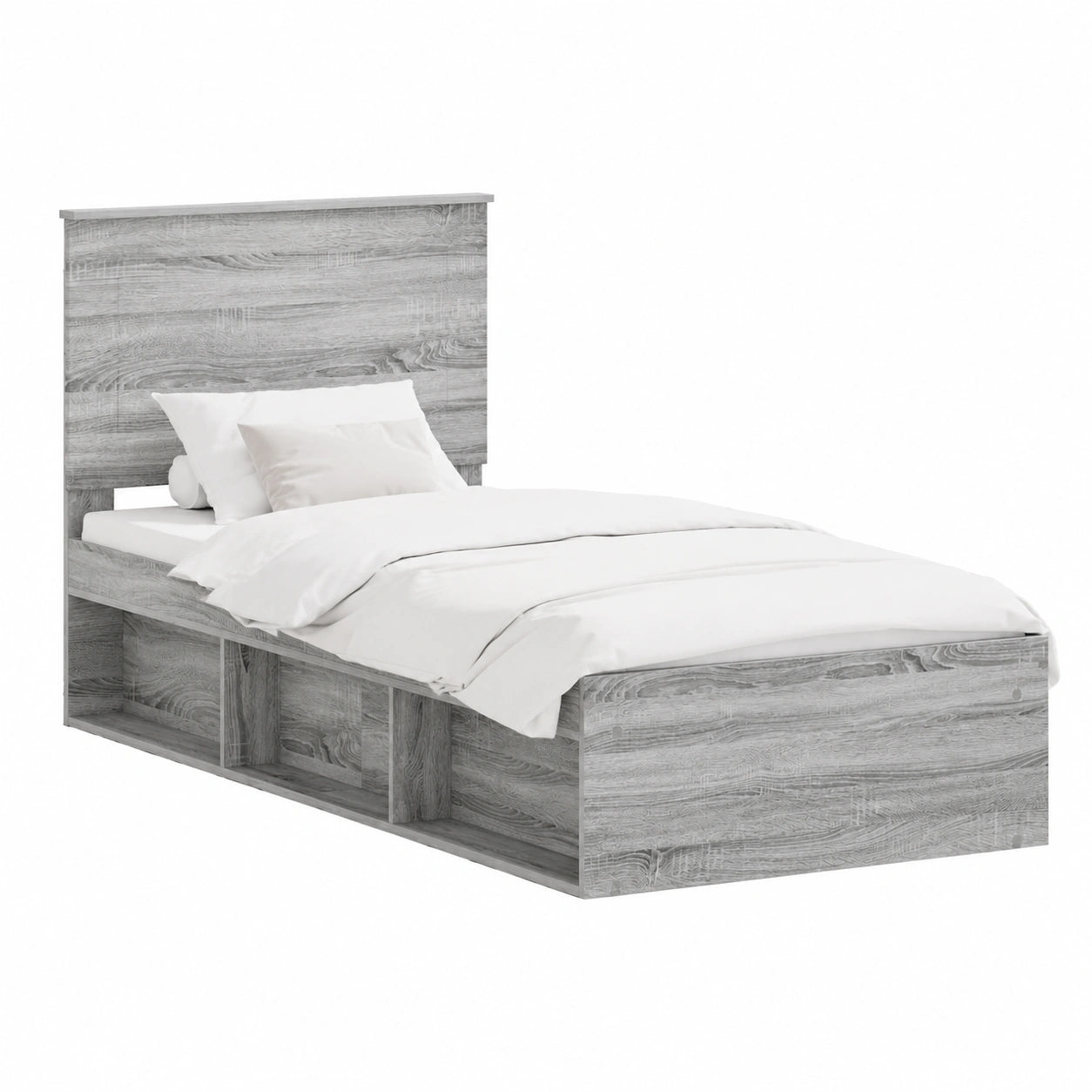 Einzelbett 90x190 cm aus massivem Kiefernholz, graues Sonoma-Dekor, mit Kopfteil und Lattenrost, stabile Struktur für erholsamen Schlaf
