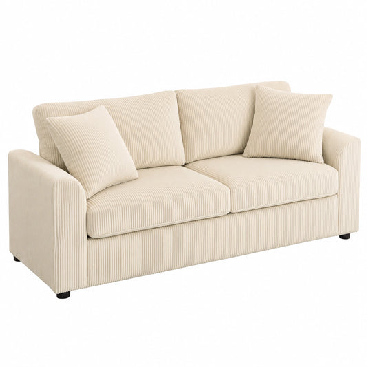 HOMCOM 3-Sitzer-Sofa, Cord-Polstersofa mit Kissen, Belastbarkeit 450 kg, Cremeweiß, 212 x 80 x 88 cm
