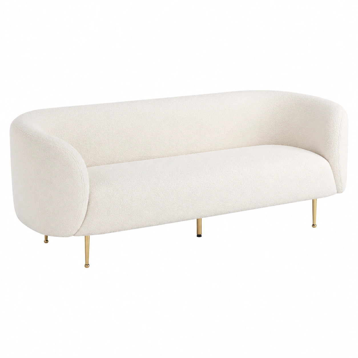 Luxuriöses Art-Déco-Sofa mit Metallrahmen und Bouclé-Bezug in Weiß