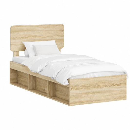 Hochwertiges Kiefernholz-Bettgestell 75x190 cm, Sonoma-Eiche mit Kopfteil und Lattenrost, modernes Design für Einzelmatratzen, langlebige Schlafzimmereinrichtung