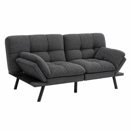 3-Sitzer Schlafsofa mit Verstellbaren Armlehnen und Rückenlehne, Bis 273kg - Dunkelgrau