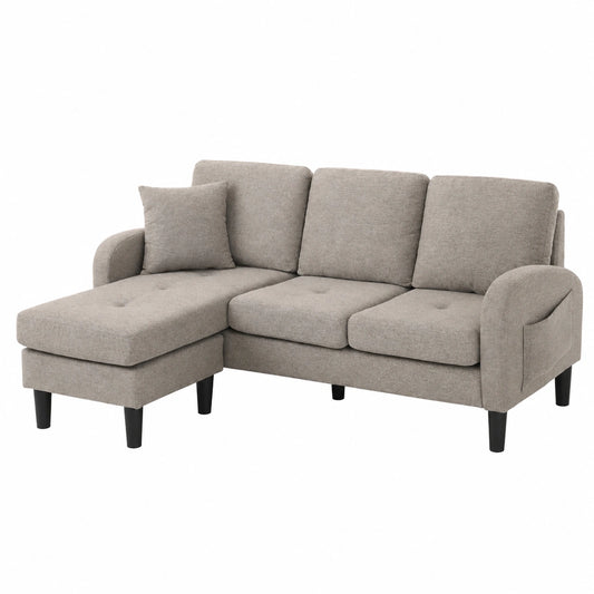 Modulares L-Form Ecksofa mit Chaiselongue, 3-Sitzer mit Kissen, Atmungsaktiver Baumwoll-Leinenbezug, Dunkelgrau, 166 x 118 x 77 cm, Ideal für Wohnzimmer und Büro