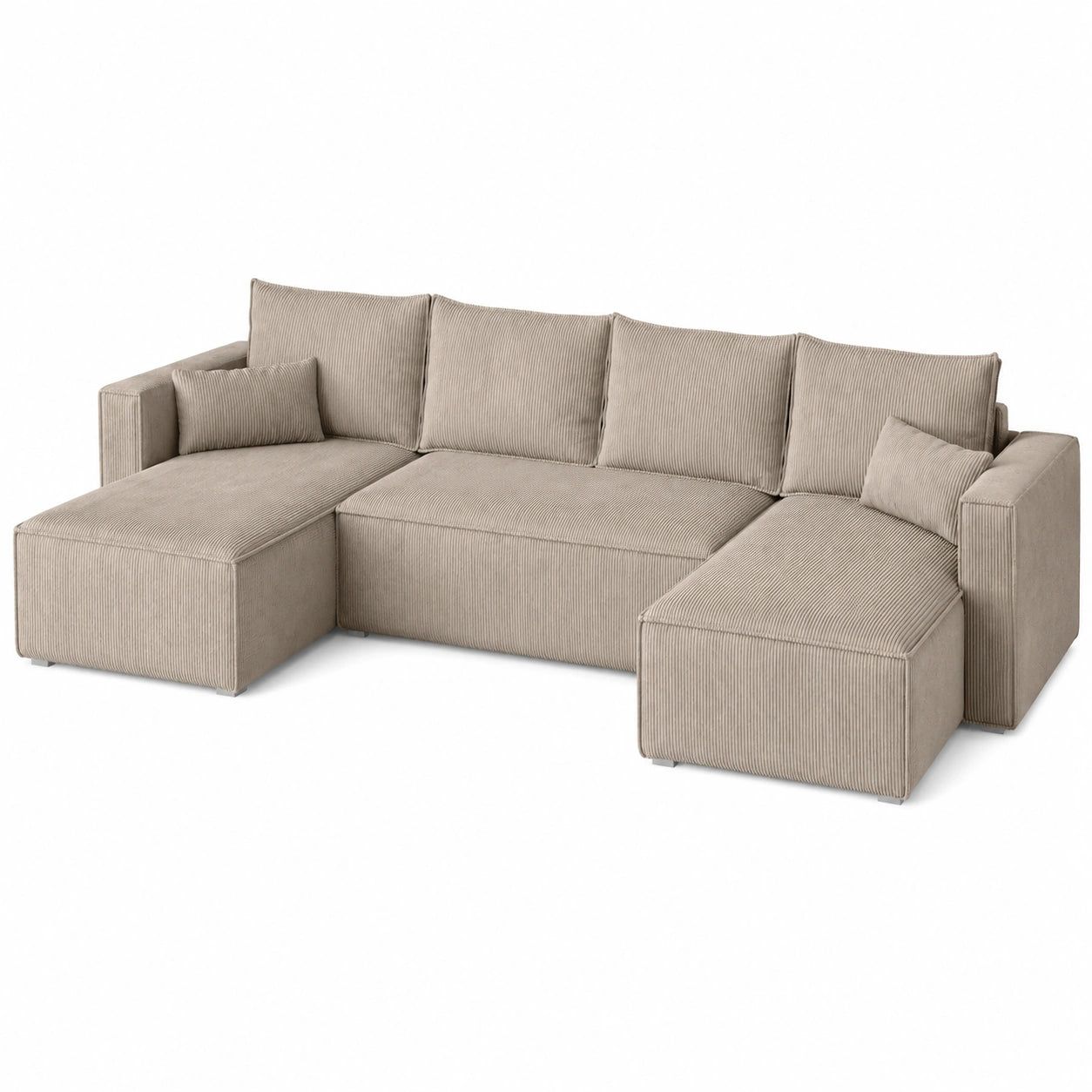 Ecksofa mit Schlaffunktion und Bettkasten in U-Form, Cordbezug, 305x145x74 cm, Cappuccino, für Wohnzimmer