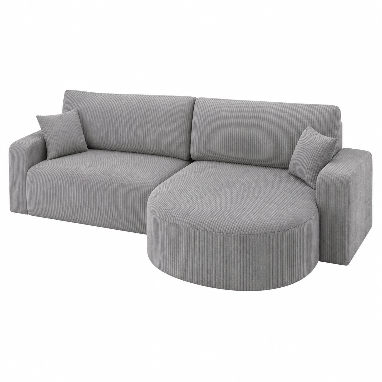 Ecksofa mit Schlaffunktion und Bettkasten, Cordstoff, Dreisitzer, Schlafsofa in L-Form, Hellgrau, 275x170x85cm