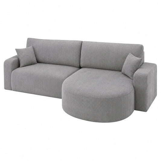 Ecksofa mit Schlaffunktion und Bettkasten, Cordstoff, Dreisitzer, Schlafsofa in L-Form, Hellgrau, 275x170x85cm