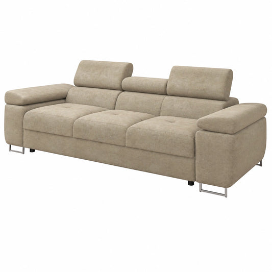 Stylisches Dreisitzer-Sofa Torezio III mit verstellbaren Kopfstützen und Chrom-Metallfüßen
