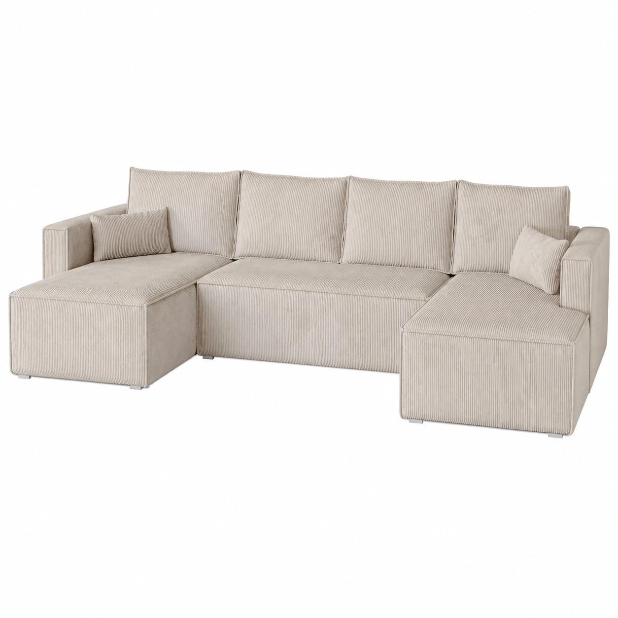 BROMARKT U-förmiges Ecksofa mit Schlaffunktion und Bettkasten, Cordstoff, Großes Wohnzimmermöbel, Creme, 305x145x74 cm