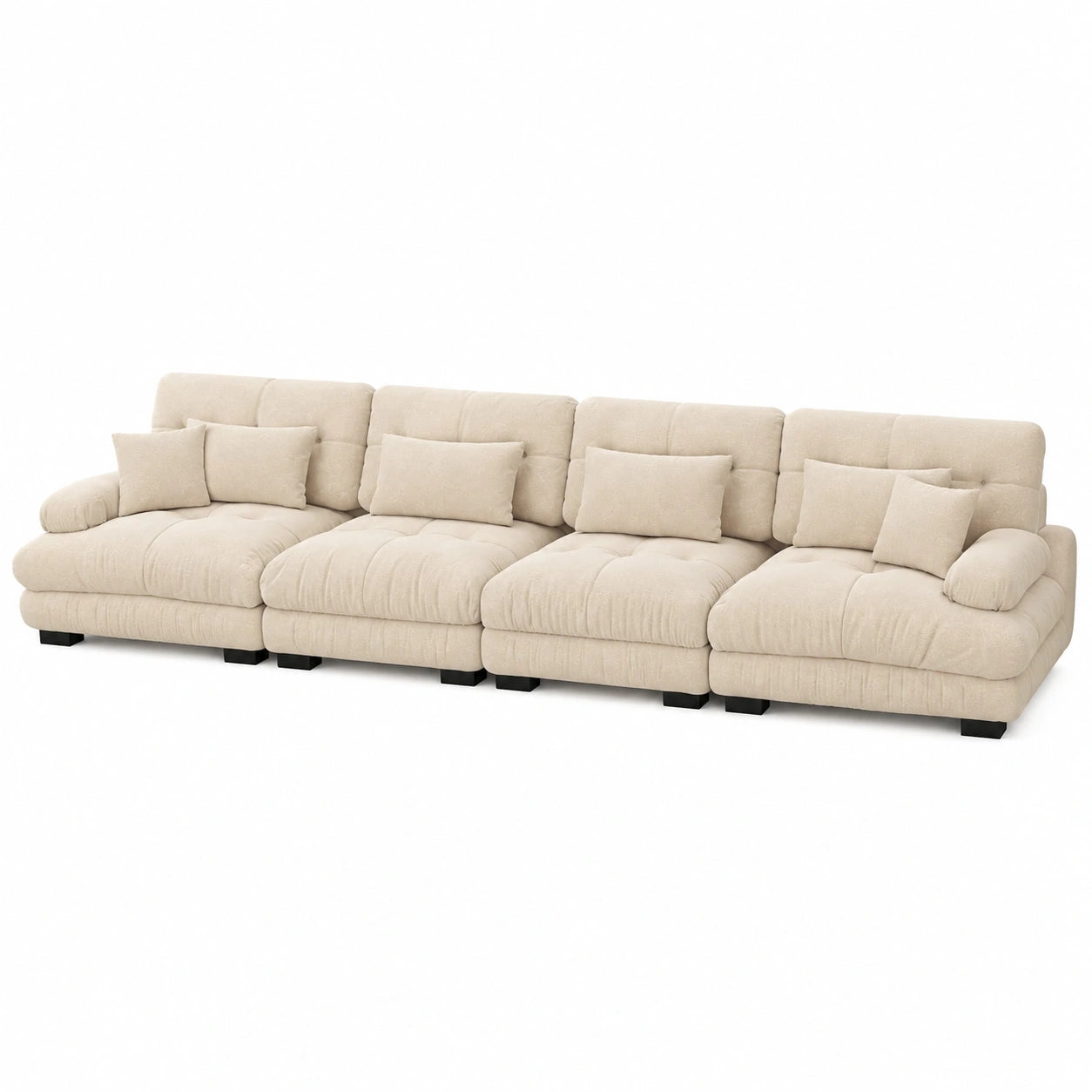 Modernes Modul-Sofa 4-Sitzer mit Chenille Bezug, Komfortables Wohnzimmer Couch in Khaki