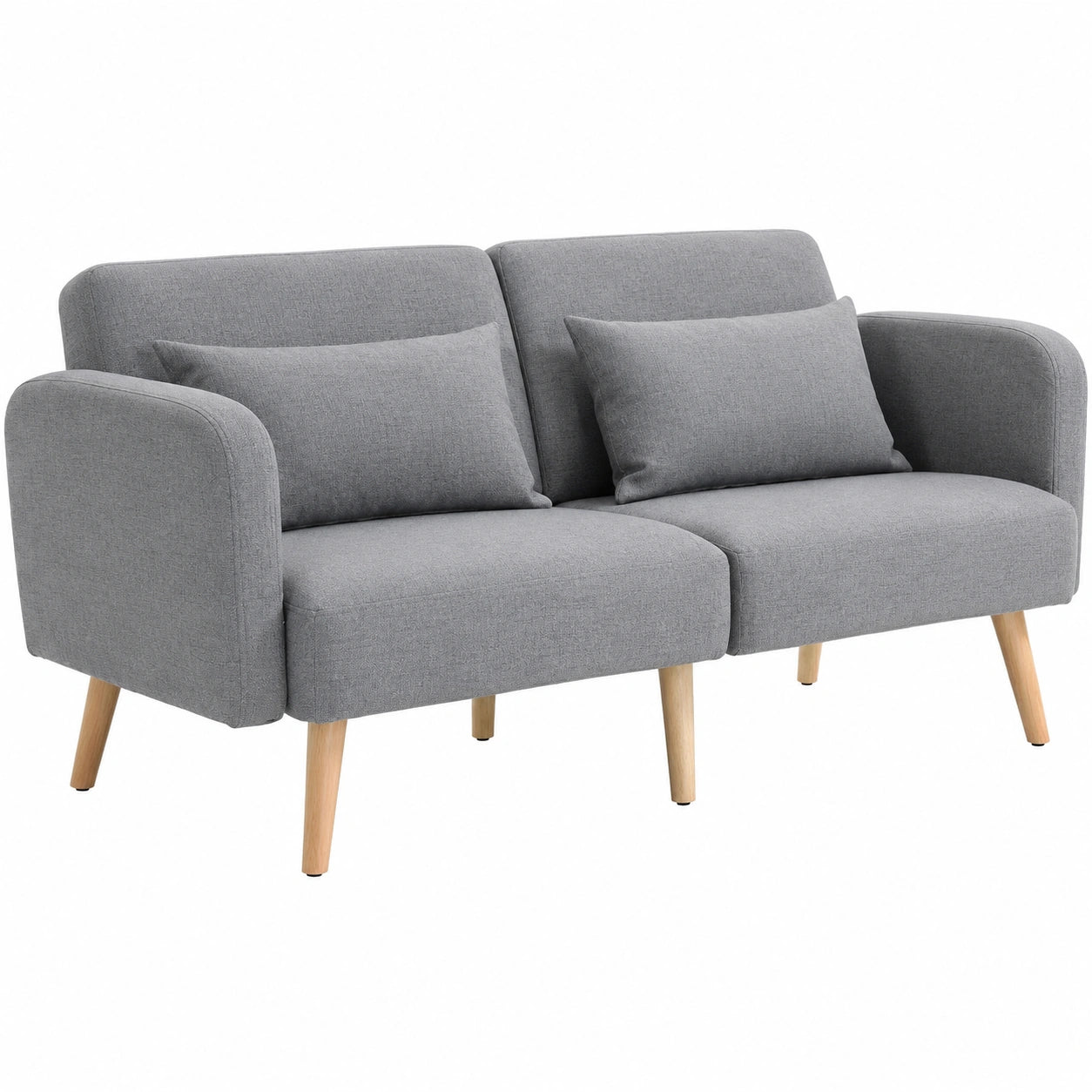 Modernes 3-Sitzer Schlafsofa mit Bettfunktion und verstellbarer Armlehne, Leinenoptik, Grau
