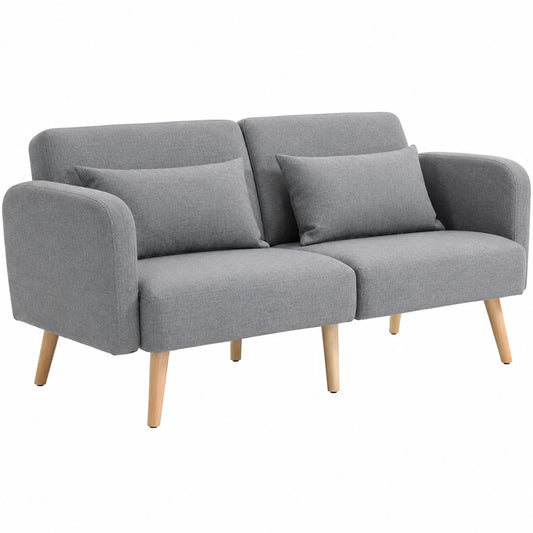 Modernes 3-Sitzer Schlafsofa mit Bettfunktion und verstellbarer Armlehne, Leinenoptik, Grau