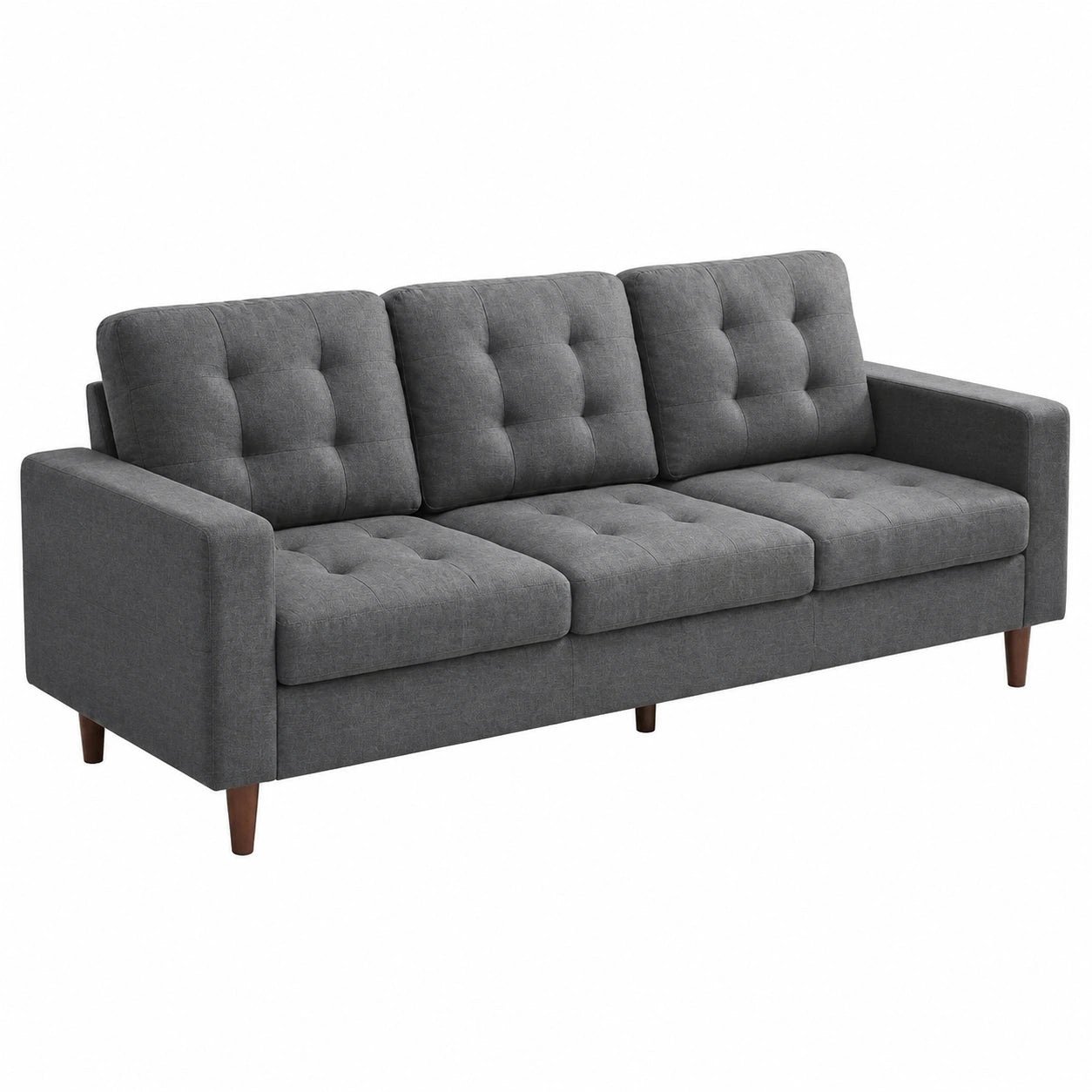 Moderne 3-Sitzer Couch mit Armlehne und Tasche, 238cm, Stoff, Dunkelgrau