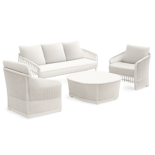 IDIMEX 4-teiliges Gartensofa-Set KULO, wetterfestes Aluminium und Rope, Couchtisch mit Glasplatte, inkl. 5 Kissen für Terrasse und Balkon