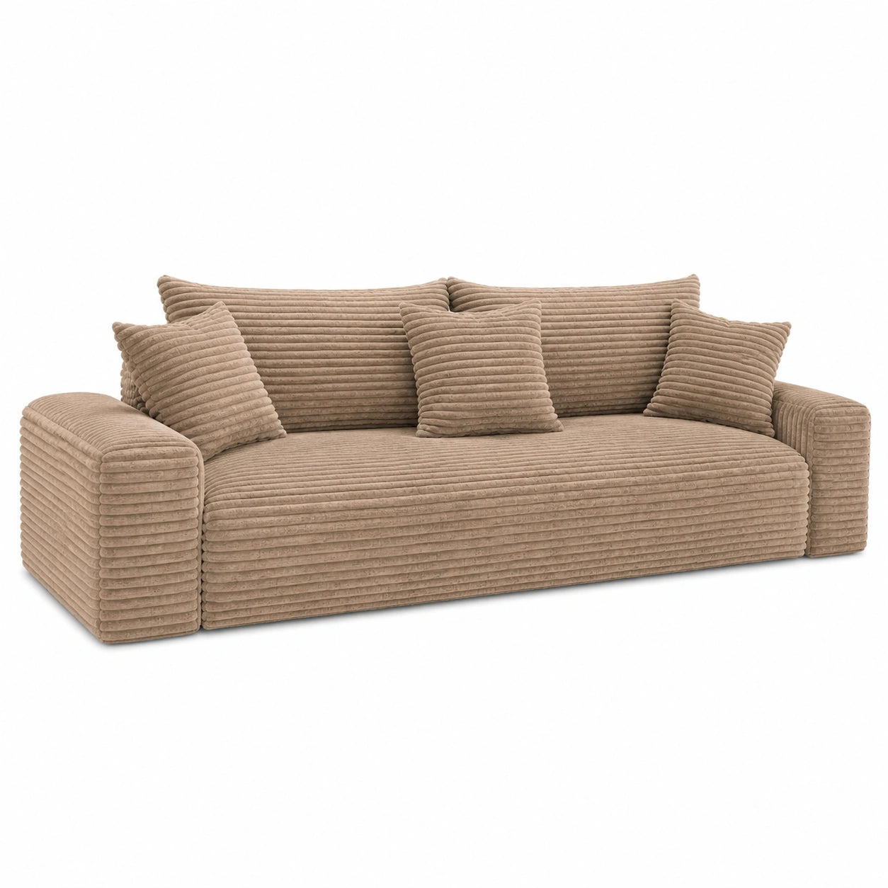 Cordo Schlafsofa mit Bettkasten – Komfortables 3-Sitzer Sofa, abnehmbare Kissen, pflegeleicht & tierfreundlich, 265×150 cm (Hellbraun)