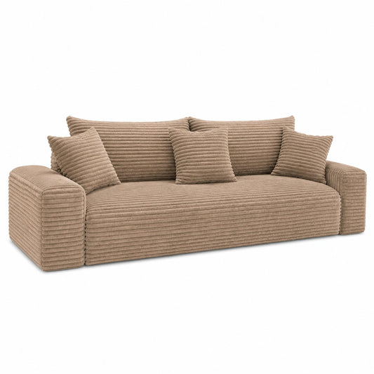 Cordo Schlafsofa mit Bettkasten – Komfortables 3-Sitzer Sofa, abnehmbare Kissen, pflegeleicht & tierfreundlich, 265×150 cm (Hellbraun)